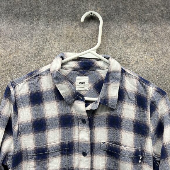 Vans Shirt Womens XS Blue White Plaid Flannel Button Down Long Sleeve Casual - Picture 6 of 10